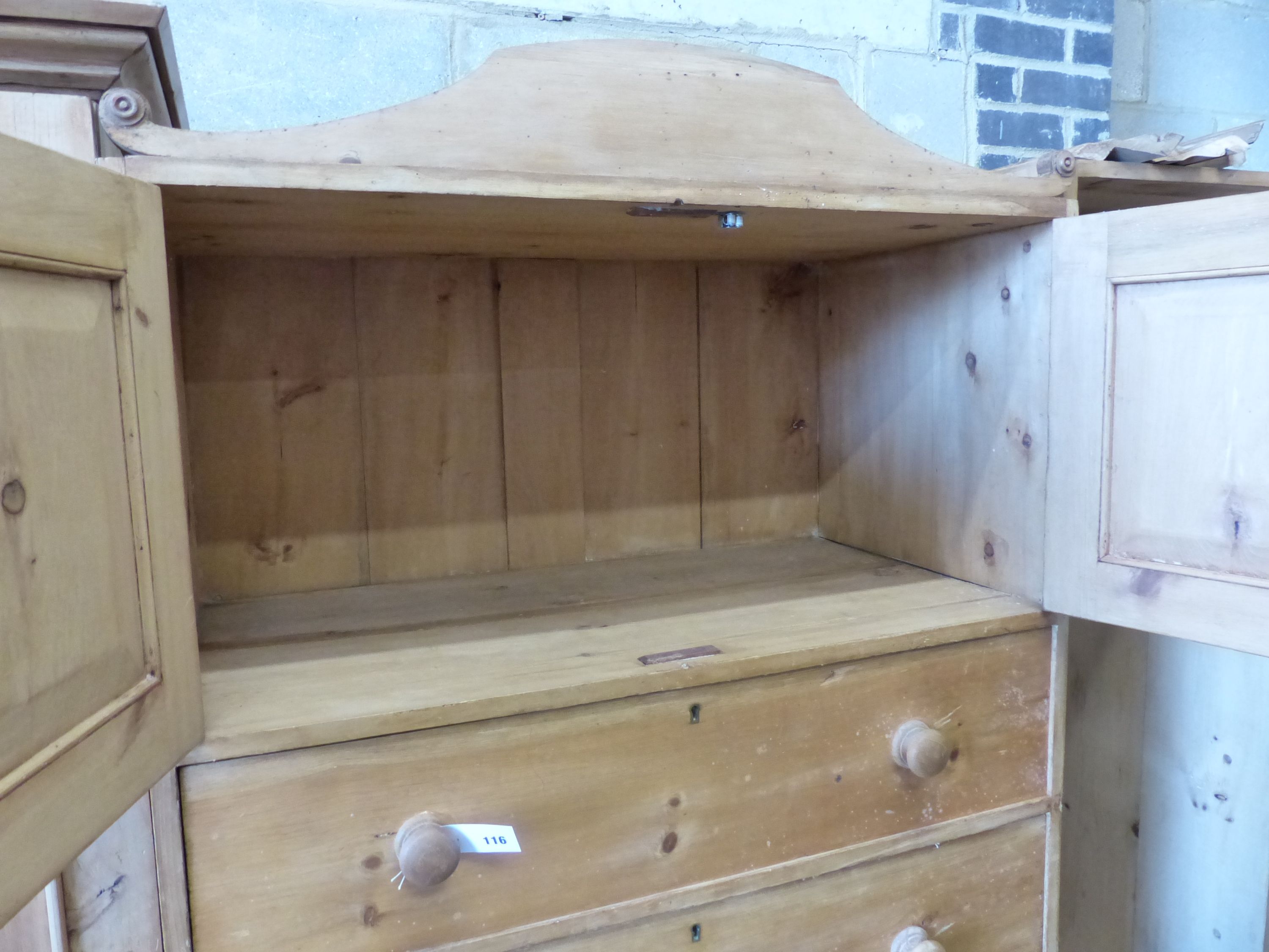 A Victorian pine compactum wardrobe, length 204cm, depth 55cm, height 184cm